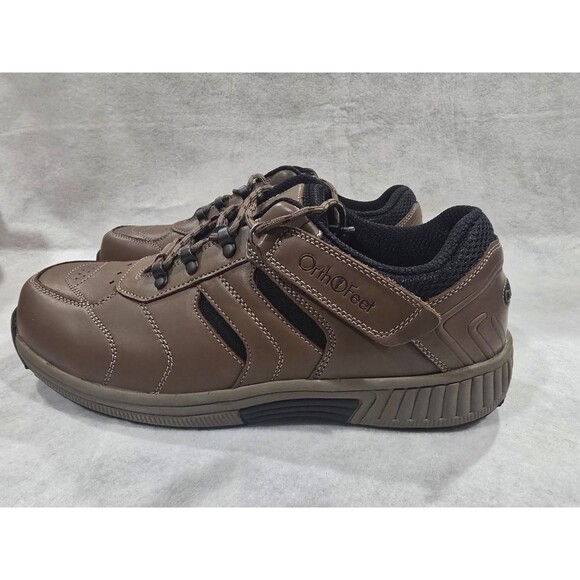 Orthofeet Shreveport 644 Men\'s 11 Wide Brown Leather Tie-Less Sneakers NIB main image 4